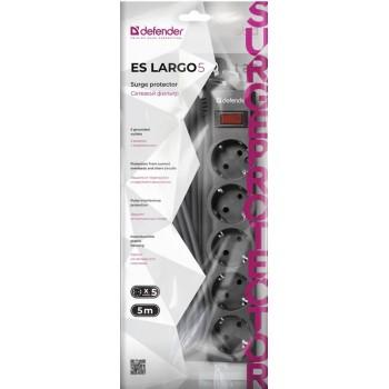 Сетевой фильтр Defender ES LARGO - 5,0 М, 5 розеток, черный