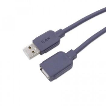 Кабель USB AM - USB AF удл-ль `iLAN`, Lux, медь,  5м, серый