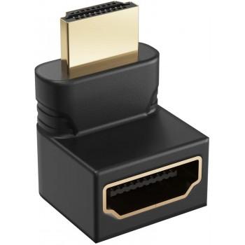 Переходник HDMI F - HDMI M, угловой 90`, цельный, чёрный