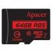 Карта памяти, Apacer, AP64GMCSX10U5-R, MicroSDXC 64GB, с адаптером SD