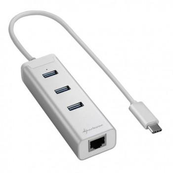 HUB TypeC M - 3xUSB 3.0+ LAN 100Mbps, алюминий